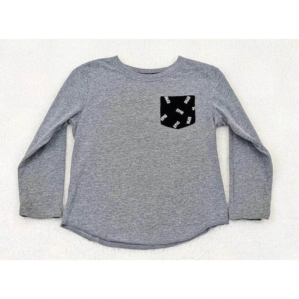 Okie Dokie 2 Piece Shirt And adjustable Jeans Outfit Set 5T Gray Blue Pocket Tee